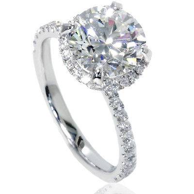 SI/G 2.50ct Halo Diamond Engagement Ring 14K White Gold Enhanced