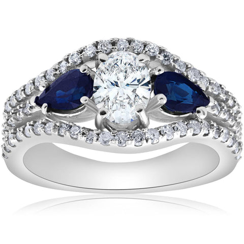 G/VS 2 1/2ct Oval Diamond Blue Sapphire Engagement Ring Lab Grown White Gold
