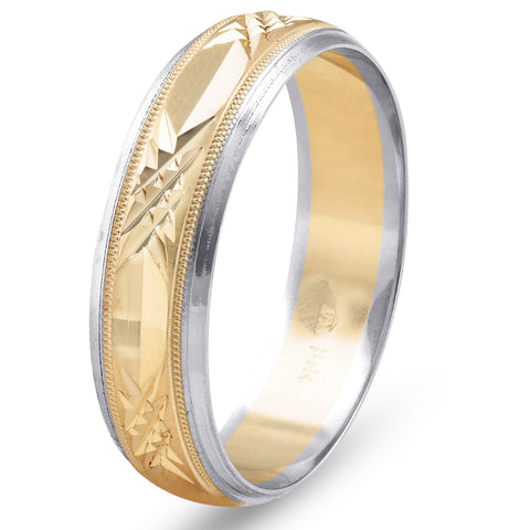 Mens 14k Gold Two Tone Swiss Cut Wedding Ring Band New