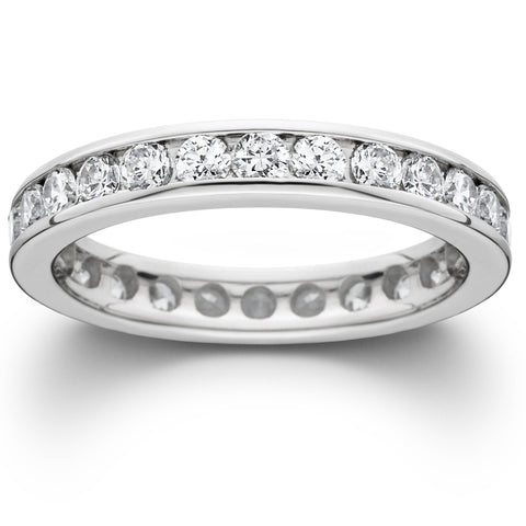 1 1/2ct Channel Set Diamond Eternity Ring 14K White Gold Lab Grown Wedding Band