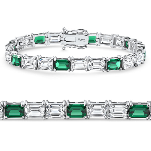 22Ct East West Emerald Diamond Tennis Bracelet 14k White Gold 7