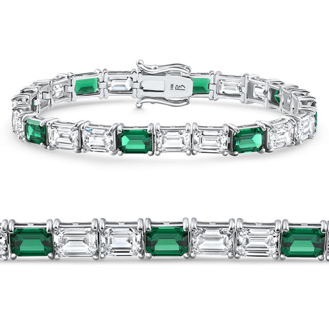 22Ct East West Emerald Diamond Tennis Bracelet 14k White Gold 7" Lab Grown