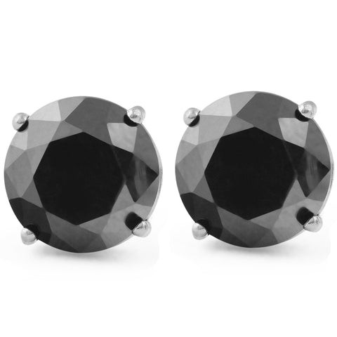 1 - 8Ct Round Cut Black Diamond Studs 14k Gold Earrings
