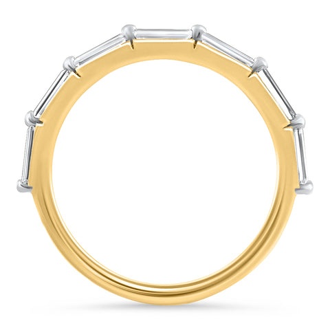 F/VS 1.00Ct TW Emerald Diamond East To West Wedding Ring 14k Gold Lab Grown