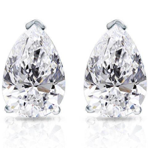 2 Ct Lab Grown Pear Shape Diamond Studs 14k White Gold Earrings