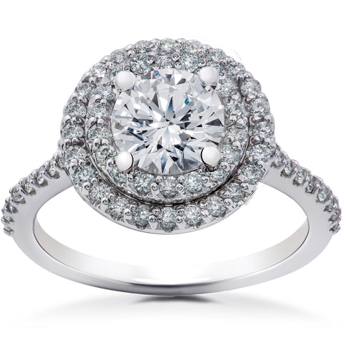 2 1/8Ct TW Round Halo Diamond Engagement Ring Lab Grown 14k White Gold
