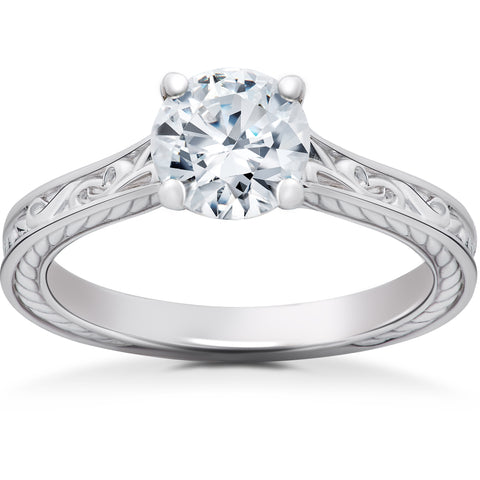 Certified 1Ct F/VS Diamond Solitaire Engagement Ring 14k White Gold Lab Grown