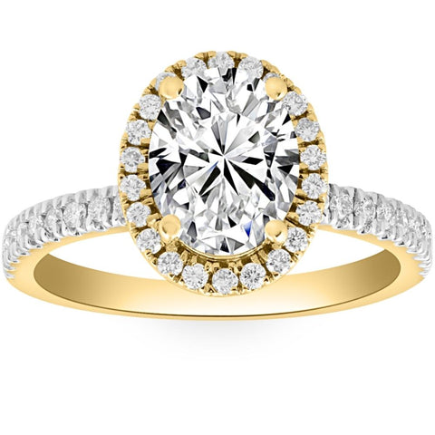 Certified 1.50Ct F/SI1 Oval Diamond Halo Engagement Ring Yellow Gold