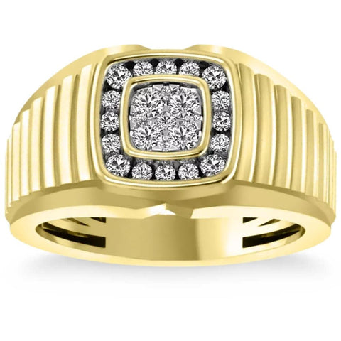 1/2 Ct Mens Diamond Ring Wide Polished Anniversary Band 10k Yellow Gold