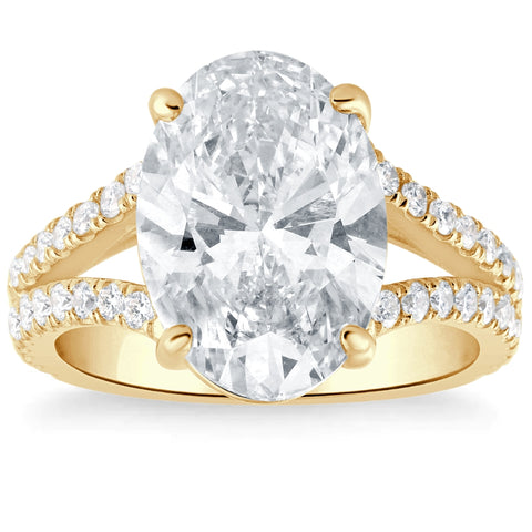 Certified 3 3/4Ct Oval Diamond Split Engagement Ring 14k Yellow Gold Lab Grown