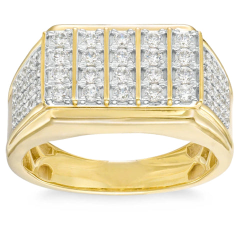1Ct Men's Diamond Rectangle Multi-Row Ring in 10k Yellow Gold