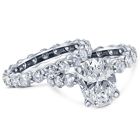 F/VVS 7Ct Moissanite Oval Eternity Engagement Wedding Ring Set 14k White Gold
