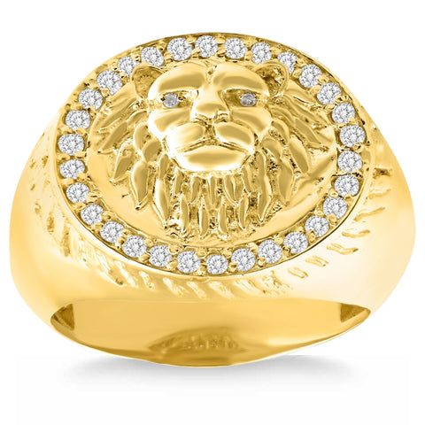 3/8Ct Men's Diamond Lion Head Pink Ring in 10k White or Yellow Gold