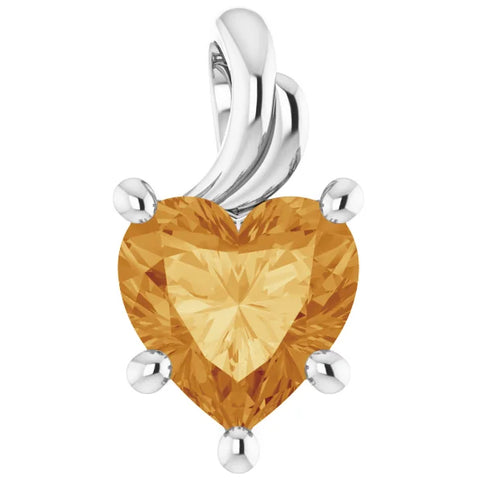 7mm Citrine Women's Heart Pendant in 14k Gold Necklace 5mm Tall