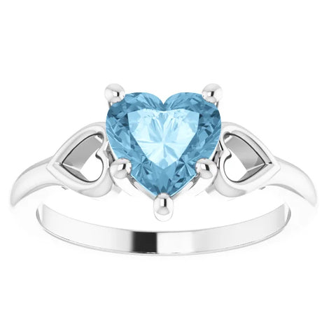 7mm Blue Topaz Women's Heart Ring in 14k Gold 5.5mm Tall