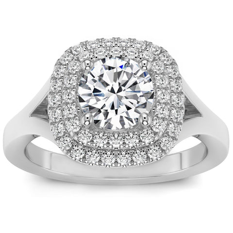 1 3/4Ct TW Double Cushion Halo Diamond Engagement Ring Lab Grown 14k Gold