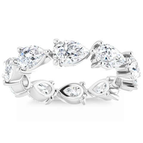 5CT Pear Shape Diamond Eternity Ring Horizontal Wedding Band 14k Gold Lab Grown