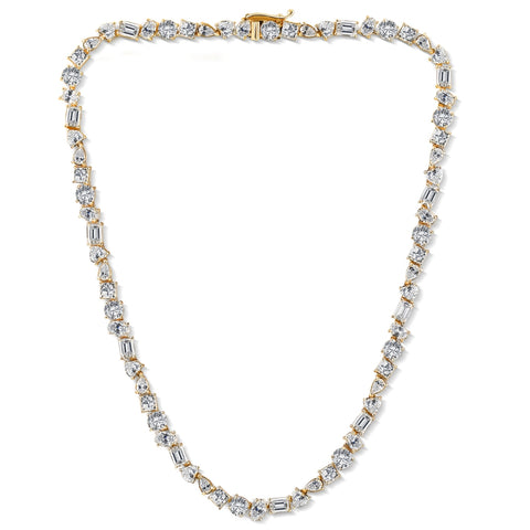 45Ct Fancy Diamond Multi Shape Tennis Necklace 14k Gold Lab Grown