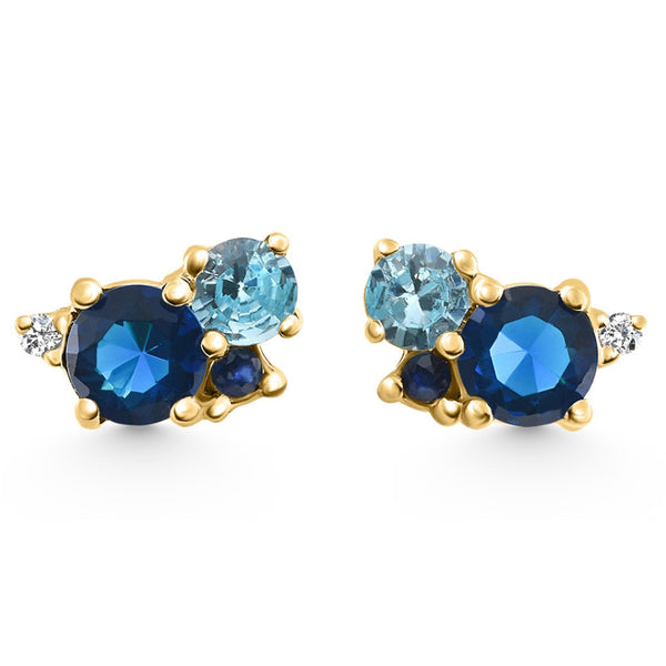 4Ct Diamond & Blue Gemstone Hydrangea Bouquet Earrings Studs 14k