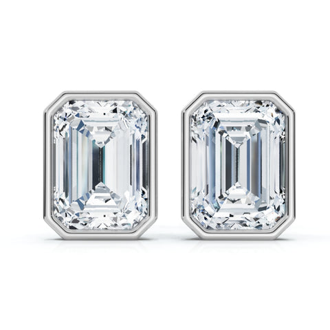 2Ct TW Emerald Cut Bezel Diamond Studs 14k Gold Lab Grown Earrings