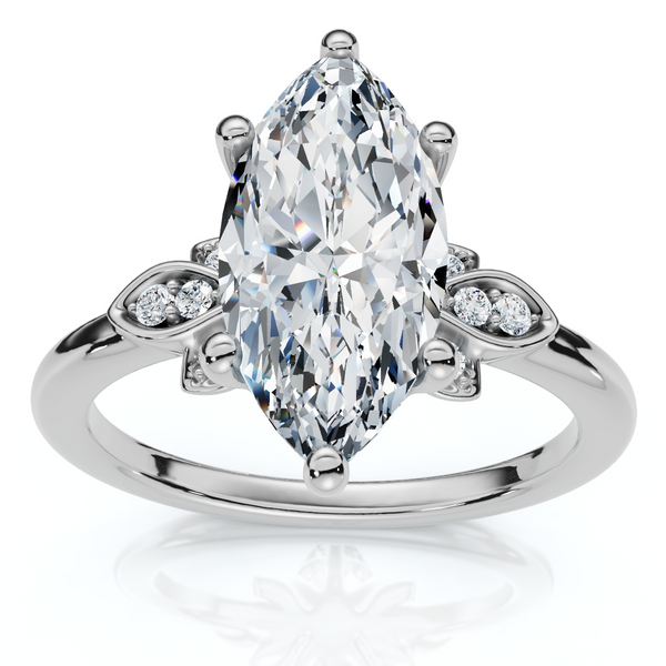 Bague Or Blanc 14K Avec Diamants Marquise Et Rubis Feuille Double - 1,08 Ct - Jisha