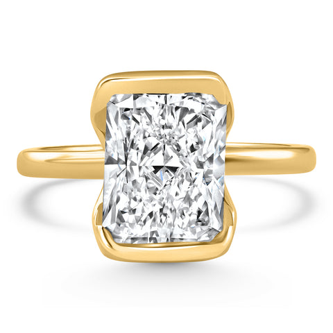 Certified 4Ct Radiant Cut Diamond Bezel Engagement Ring Yellow Gold Lab Grown