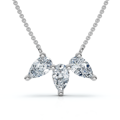 1/2Ct Trio Pear Shape Diamond 18" Necklace 14k Gold Pendant EF/VS