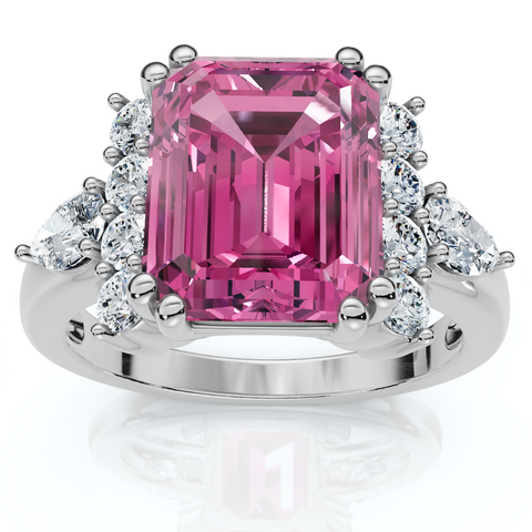 Pink Topaz 10x8mm & Diamond Ring 14k Gold Lab Grown EF/VS