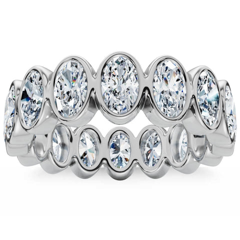 3 - 12Ct Oval Diamond Bezel Eternity Ring 14k Gold Lab Grown Stackable Band