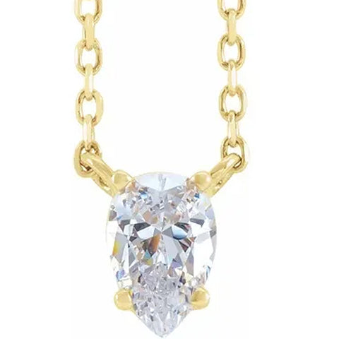 1Ct Pear Shape Diamond Solitaire Floating Pendant Yellow Gold Necklace Lab Grown
