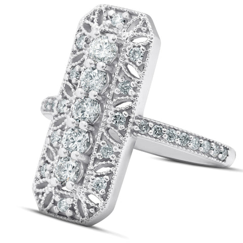 3/4CT Antique Diamond Ring 10k White Gold Anniversary Wide Cocktail Ring