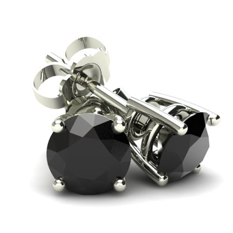 1ct Black Diamond Studs 14k White Gold Round Earrings