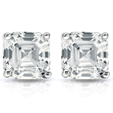 H/VS 2.04Ct Asscher Cut Diamond Studs 14k White Gold Lab Grown Earrings