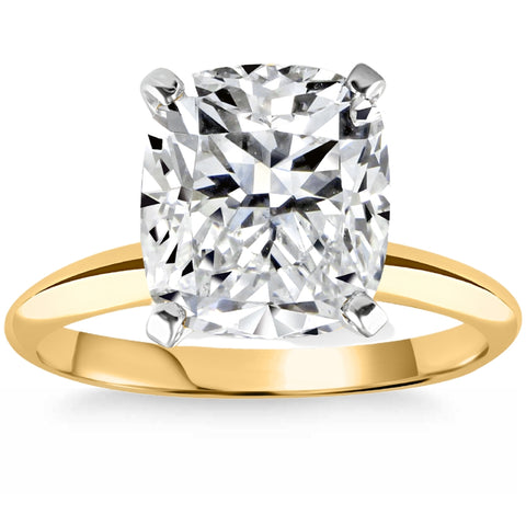 Certified 4Ct 14k Gold Lab Grown Cushion Diamond Engagement Ring (GH/VS2-SI1)