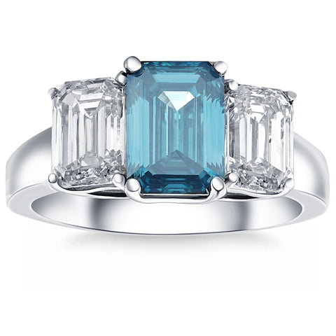 G/VS1 4.50Ct Blue & White Emerald Cut Engagement Ring 14k White Gold Lab Grown