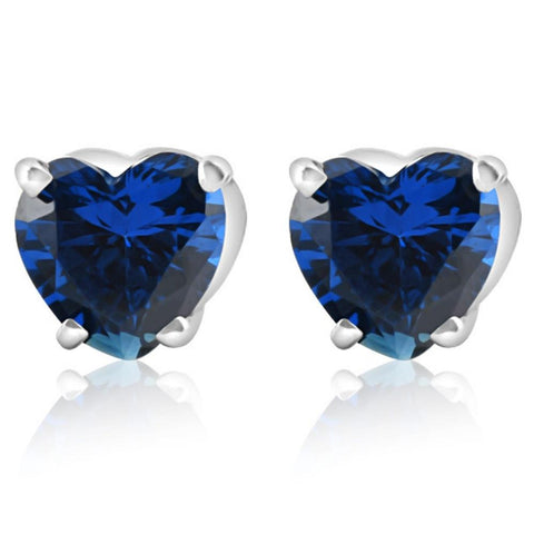 14k White, Yellow, or Rose Gold Blue Sapphire Heart Studs