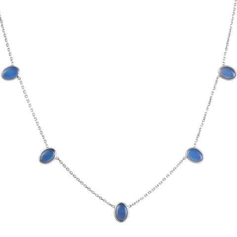 14k White Gold Blue Moonstone Station Necklace By The Yard Design 18"