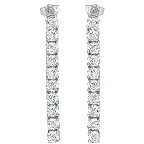 3 1/2Ct TW Real Diamond Dangle Earrings Women's Studs 14K White Gold 1 1/2" Tall