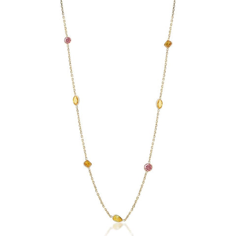 Certified 2.14Ct TW Pink & Yellow Lab Grown Diamonds By The Yard Gold Necklace
