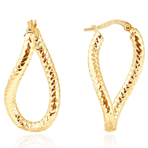 14k Yellow Gold 3mm Twirl Designer Hoops Women's Earrings 1" Tall 1.15grams