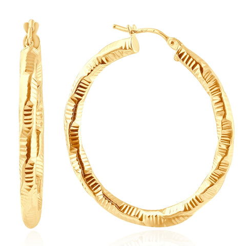 14k Yellow Gold 3mm Designer Hoops Women's Earrings 1 1/2" Tall 1.5grams