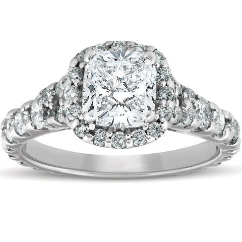 G/VS 2.50ct Cushion Diamond Halo Engagement Ring 14k White Gold Lab Grown