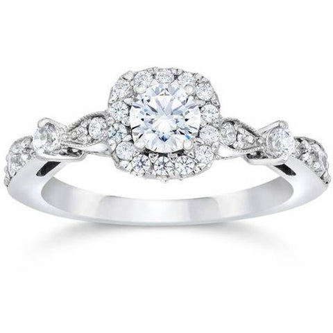 1ct TW Cushion Halo Diamond & Blue Sapphire Engagement Ring 14K White Gold