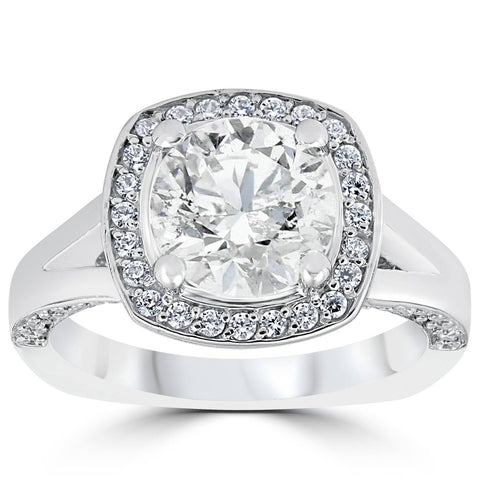 Certified 3 1/2Ct Cushion Halo Diamond Engagement Ring 14k White Gold Lab Grown
