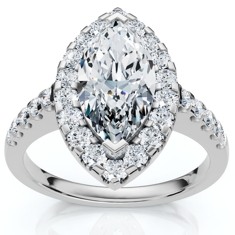 1 3/8ct Marquise Halo Diamond Ring 14K White Gold