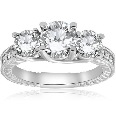 G/SI1 2 1/2ct Vintage 3-Stone Lab Grown Diamond Engagement Ring 14K White Gold