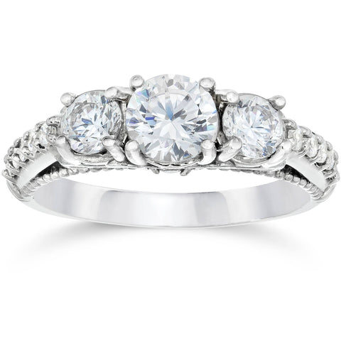 VS 1.20ct Vintage 3-Stone Round Diamond Engagement Ring 14K White Gold Lab Grown