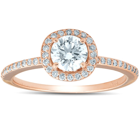 1 1/4ct Cushion Halo Rose Gold Lab Grown Diamond Engagement Ring 14K