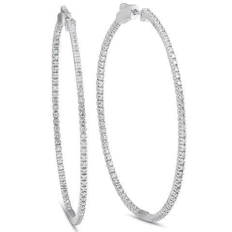 G/VS 1.20Ct Diamond Inside Outside Skinny Hoops White Gold Lab Grown2" Tall