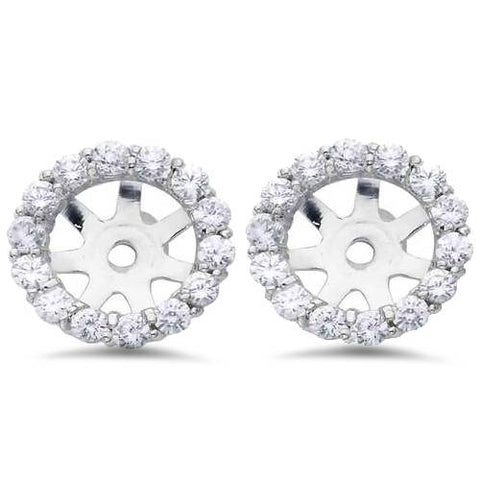 7/8ct Diamond Halo Stud Earring Jackets Solid 14K White Gold Lab Grown (6-6.7mm)